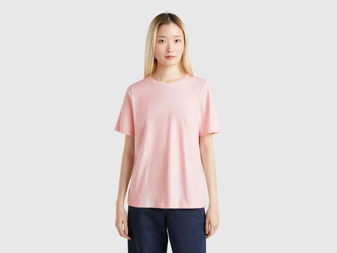 Benetton, T-shirt À Col Rond En Coton Flammé, taille L, Rose Pâle - United Colors of Benetton - Modalova