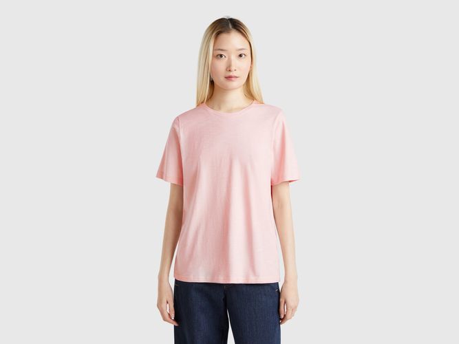 Benetton, T-shirt À Col Rond En Coton Flammé, taille S, Rose Pâle - United Colors of Benetton - Modalova