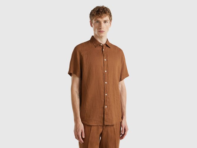 Benetton, Chemise À Manches Courtes En Pur Lin, taille XXL, Marron - United Colors of Benetton - Modalova