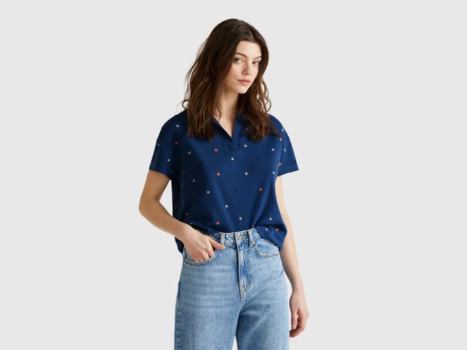 Benetton, Polo Avec Broderie De Fleurs, taille S, Bleu Foncé - United Colors of Benetton - Modalova