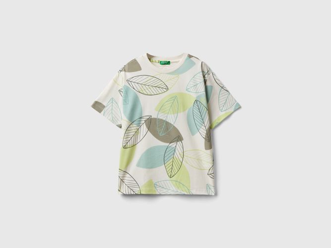 Benetton, T-shirt Con Stampa Foglie, taglia L, Bianco Panna, Bambini - United Colors of Benetton - Modalova