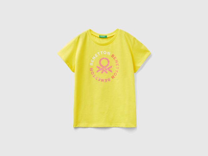 Benetton, T-shirt Con Logo Glitter In Cotone Bio, taglia 2XL, Giallo, Bambini - United Colors of Benetton - Modalova