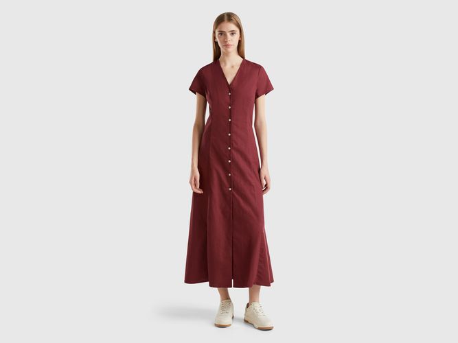 Benetton, Robe En Mélange De Lin Et De Coton Stretch, taille M, Bordeaux - United Colors of Benetton - Modalova