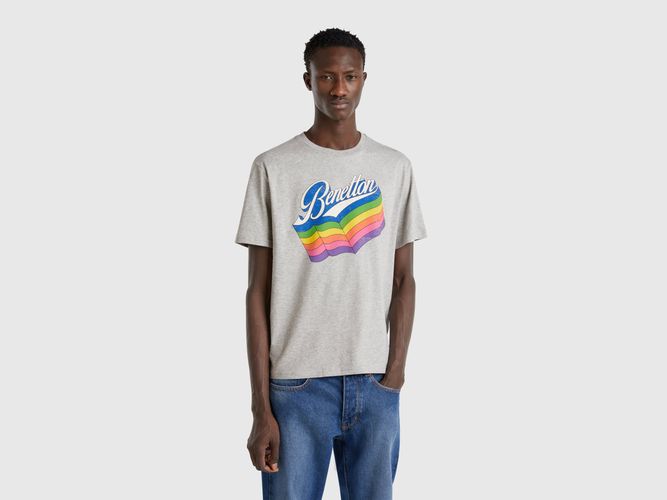 Benetton, T-shirt En Coton Gris Avec Logo Multicolore, taille XXL, Gris - United Colors of Benetton - Modalova