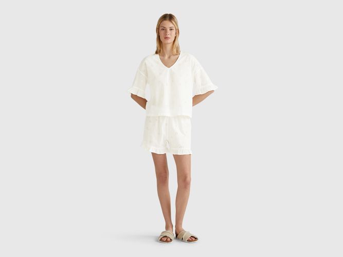Benetton, Pyjama Avec Broderie De Fleurs, taille L, Crème - United Colors of Benetton - Modalova