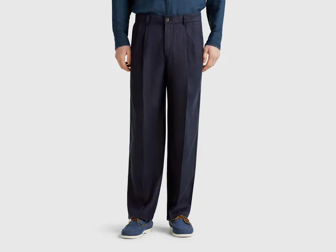 Benetton, Chino Ample En Pur Lin, taille 42, Bleu Foncé - United Colors of Benetton - Modalova