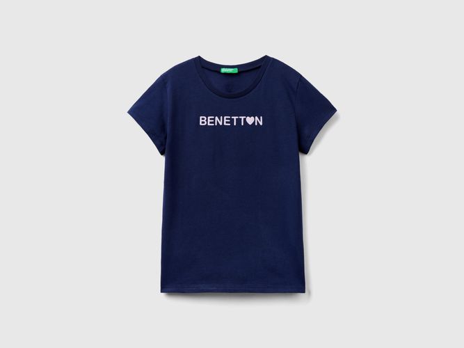 Benetton, Maglietta Con Logo 100% Cotone, taglia L, Blu Scuro, Bambini - United Colors of Benetton - Modalova