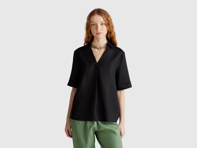 Benetton, Blouse À Manches Courtes En Pur Lin, taille M, Noir - United Colors of Benetton - Modalova