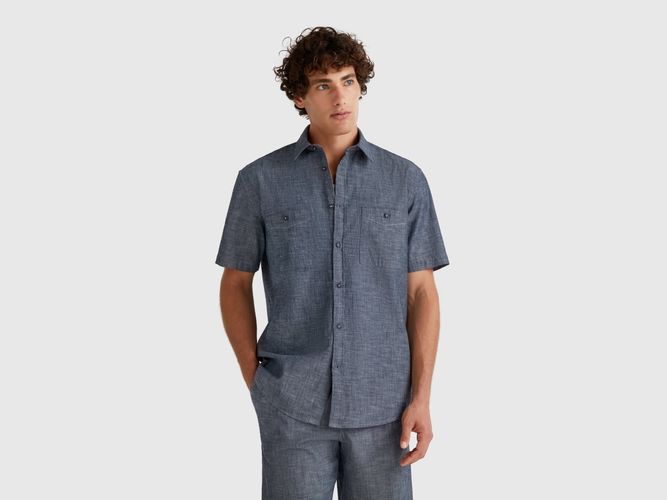 Benetton, Chemise En Chambray À Manches Courtes, taille XXL, Bleu - United Colors of Benetton - Modalova