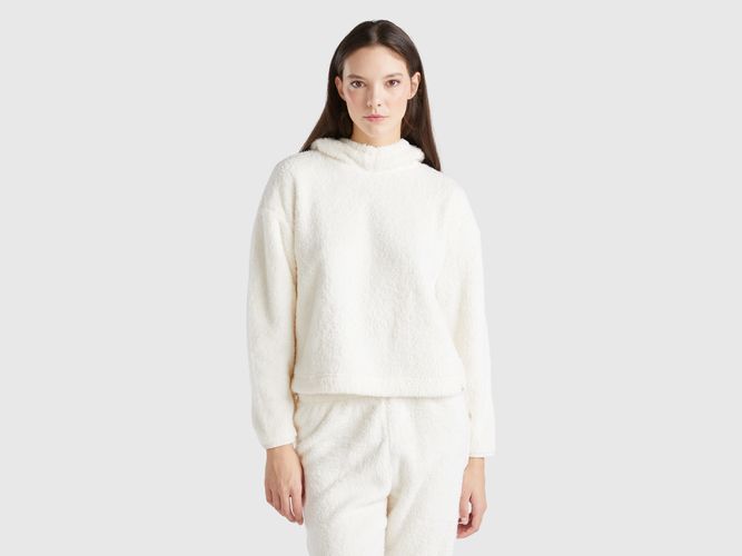 Benetton, Pull À Capuche En Fourrure Synthétique, taille L, Crème - United Colors of Benetton - Modalova