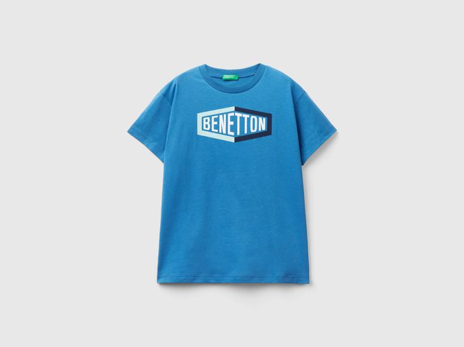 Benetton, T-shirt 100% Cotone Bio Con Logo, taglia XL, Blu, Bambini - United Colors of Benetton - Modalova