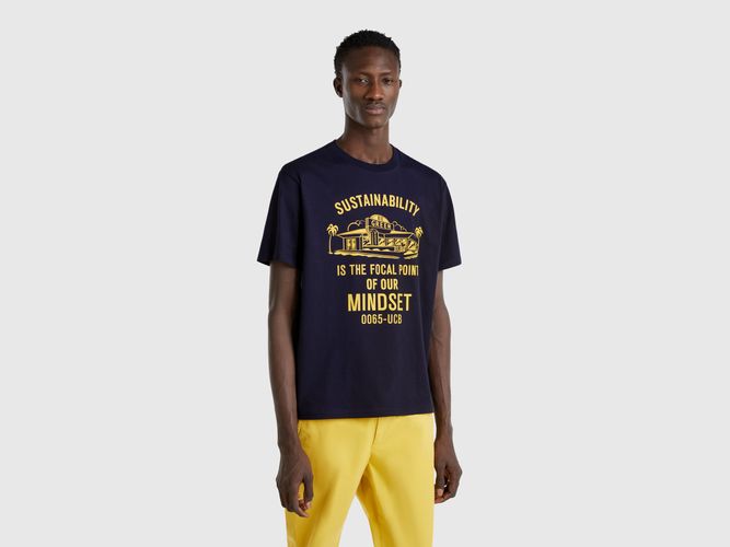 Benetton, T-shirt Avec Imprimé En Coton Biologique, taille XXL, Bleu Foncé - United Colors of Benetton - Modalova