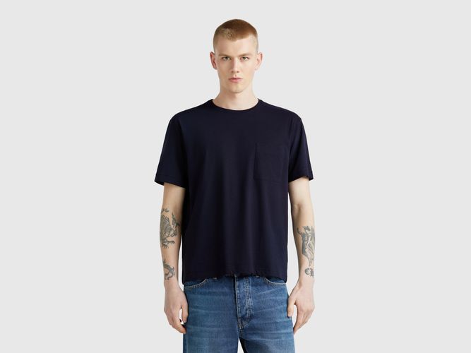 Benetton, T-shirt En Lin Mélangé Avec Poche, taille XXL, Bleu Foncé - United Colors of Benetton - Modalova