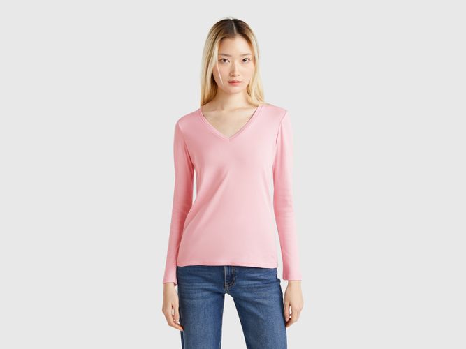 Benetton, T-shirt Manches Longues Col V, taille L, Rose - United Colors of Benetton - Modalova