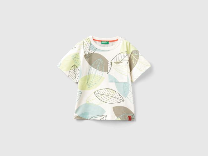 Benetton, T-shirt Con Stampa Foglie, taglia 116, Bianco Panna, Bambini - United Colors of Benetton - Modalova