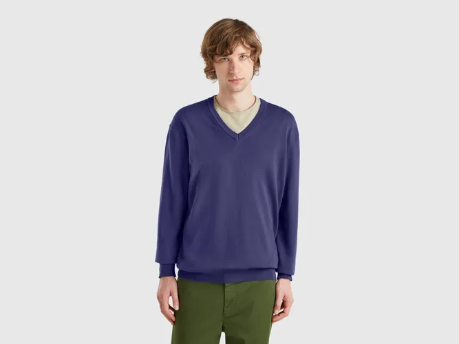 Benetton, Pull En Pur Coton À Col V, taille L, Bleu - United Colors of Benetton - Modalova