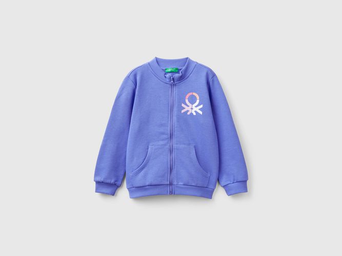 Benetton, Felpa Con Zip In Cotone Bio, taglia 98, Pervinca, Bambini - United Colors of Benetton - Modalova