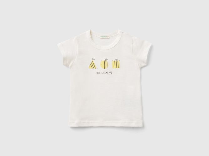 Benetton, T-shirt Manica Corta 100% Cotone Bio, taglia 82, Bianco Panna, Bambini - United Colors of Benetton - Modalova