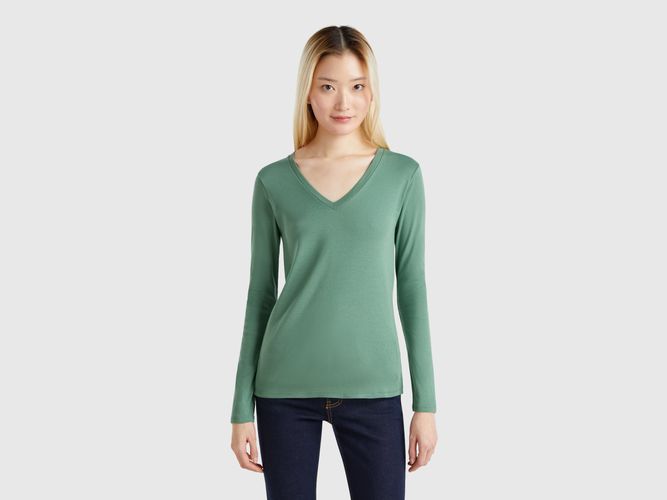 Benetton, T-shirt Manches Longues Col V, taille L, Vert - United Colors of Benetton - Modalova