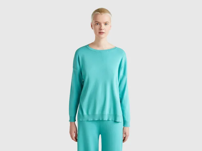 Benetton, Pull Over-fit En Coton, taille L, Bleu Vert - United Colors of Benetton - Modalova