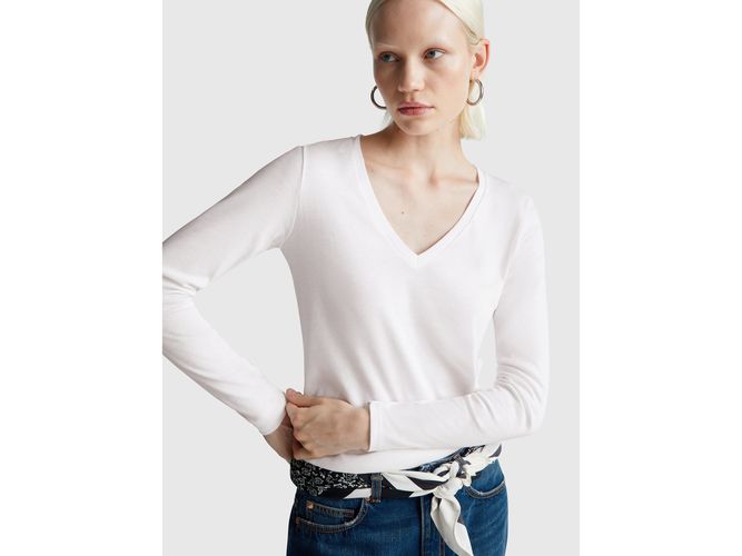 Benetton, T-shirt Blanc Col V, taille L, Blanc - United Colors of Benetton - Modalova