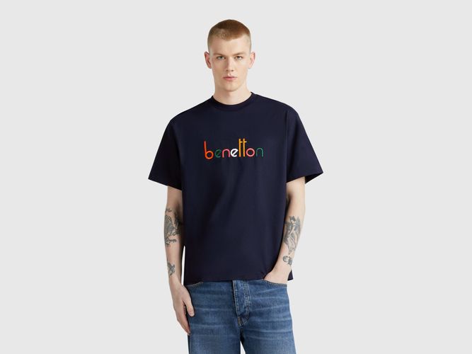 Benetton, T-shirt Over Fit Avec Logo Brodé, taille L, Bleu Foncé - United Colors of Benetton - Modalova