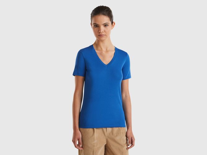 Benetton, T-shirt En Pur Coton Col V, taille M, Bleu Horizon - United Colors of Benetton - Modalova