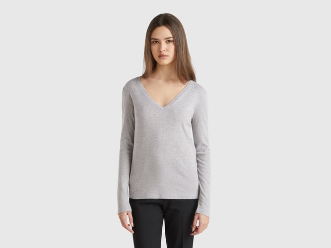 Benetton, T-shirt Manches Longues Col V, taille L, Gris Clair - United Colors of Benetton - Modalova