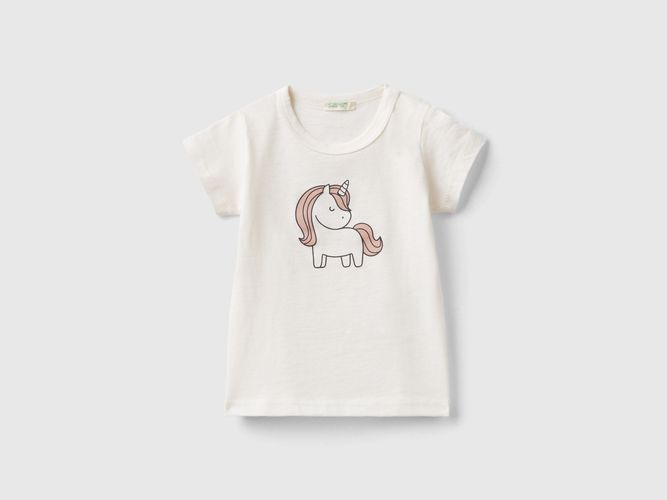 Benetton, T-shirt Manica Corta In Cotone Bio, taglia 56, Bianco Panna, Bambini - United Colors of Benetton - Modalova