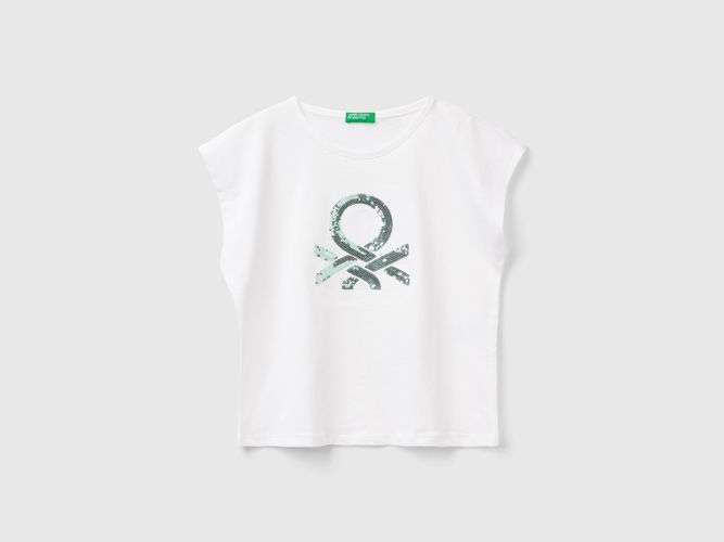 Benetton, T-shirt Con Stampa Logo Glitter, taglia 2XL, Bianco, Bambini - United Colors of Benetton - Modalova