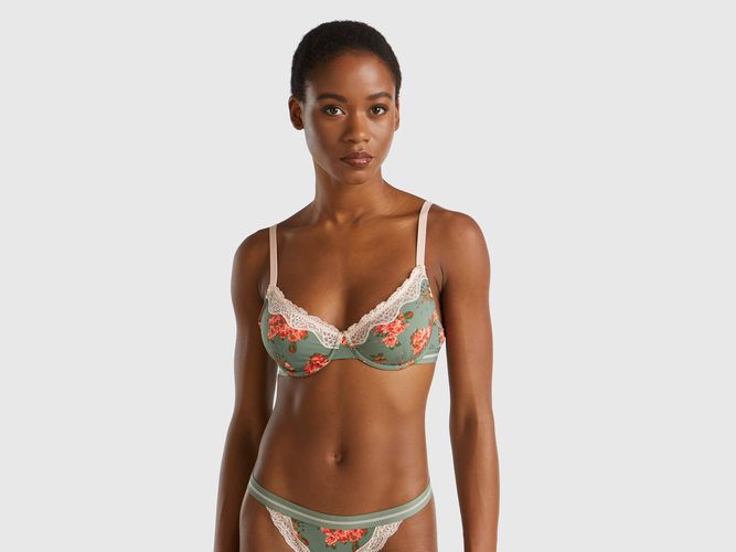 Benetton, Soutien-gorge En Charmeuse À Imprimé Fleurs, taille 100, Vert Clair - United Colors of Benetton - Modalova