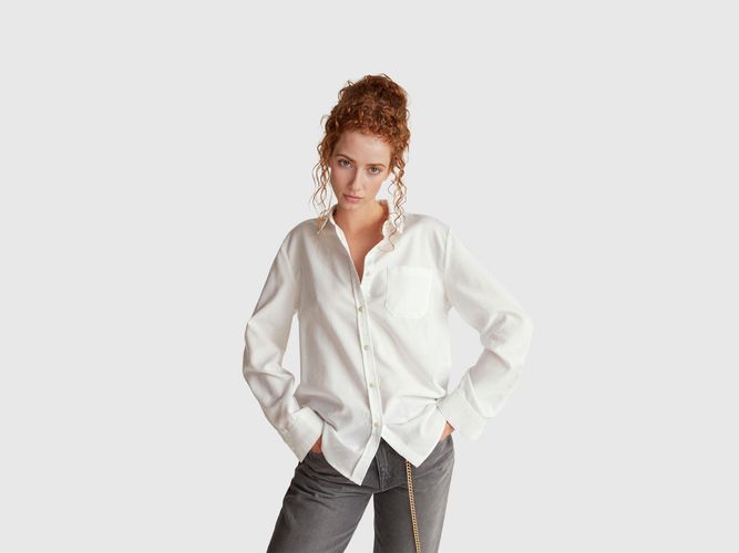 Benetton, Chemise En Coton Mélangé, Taille: M, Blanc - United Colors of Benetton - Modalova