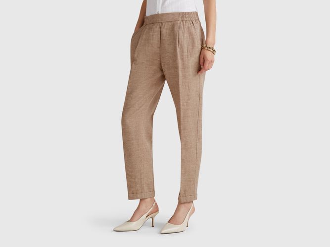 Benetton, Pantalon En Lin Mélangé À Carreaux, taille L, Marron - United Colors of Benetton - Modalova