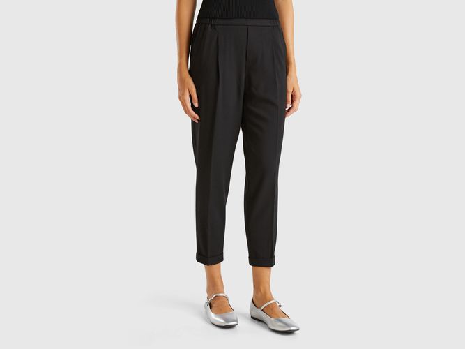 Benetton, Pantalon À Revers En Viscose Mélangée Stretch, taille L, Noir - United Colors of Benetton - Modalova