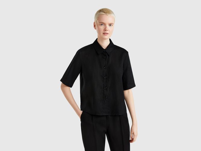 Benetton, Chemise Courte En Pur Lin, taille L, Noir - United Colors of Benetton - Modalova