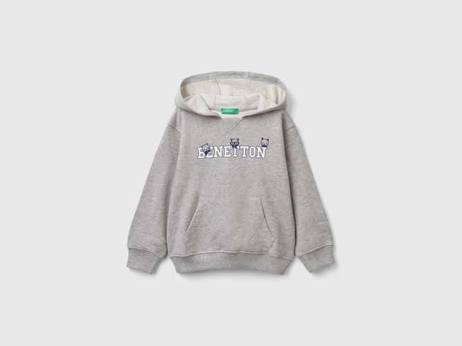 Benetton, Felpa Con Cappuccio 100% Cotone, taglia 98, Grigio Chiaro, Bambini - United Colors of Benetton - Modalova