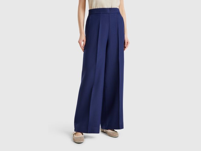 Benetton, Pantalon Palazzo En 100% Lin, taille L, Bleu Foncé - United Colors of Benetton - Modalova
