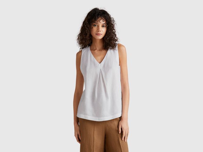Benetton, Blouse Sans Manches En Pur Lin, taille L, Blanc - United Colors of Benetton - Modalova