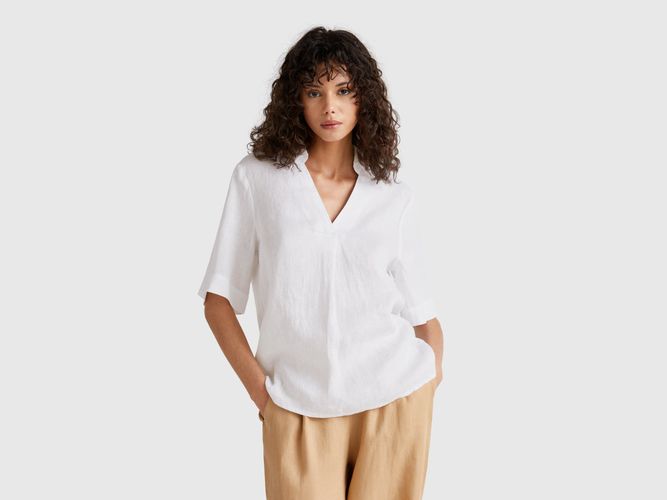 Benetton, Blouse À Manches Courtes En Pur Lin, taille S, Blanc - United Colors of Benetton - Modalova