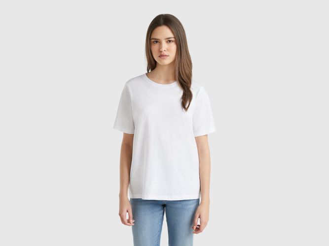 Benetton, T-shirt À Col Rond En Coton Flammé, taille L, Blanc - United Colors of Benetton - Modalova