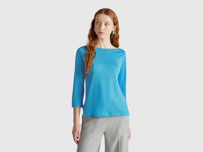 Benetton, T-shirt Manches 3/4 En Pur Lin, taille L, Canard - United Colors of Benetton - Modalova