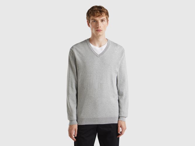 Benetton, Pull En Pur Coton À Col En V, taille XXL, Gris Clair - United Colors of Benetton - Modalova