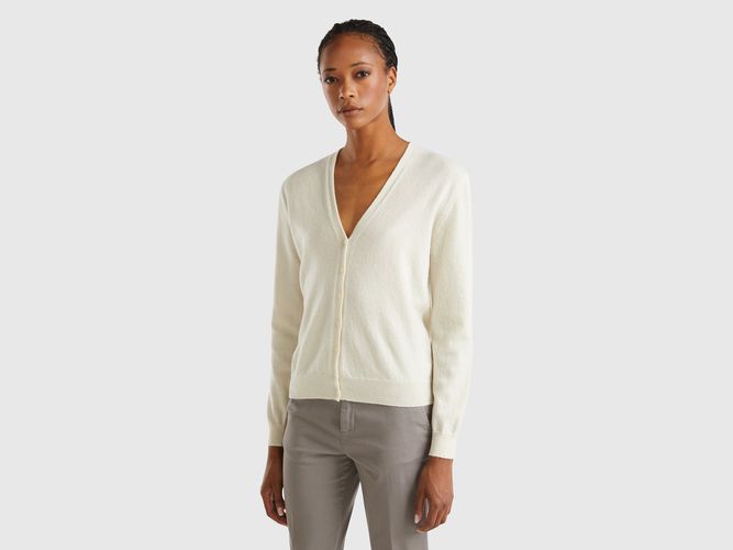 Benetton, Gilet Crème À Col En V En Pure Laine Mérinos, taille L, Crème - United Colors of Benetton - Modalova