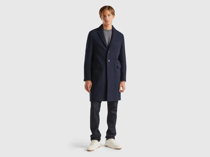 Benetton, Manteau Doublé En Laine Mélangée, taille, Bleu Foncé - United Colors of Benetton - Modalova