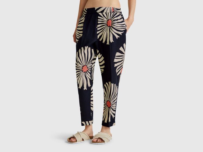 Benetton, Pantalon En Lin Imprimé, taille L, Bleu Foncé - United Colors of Benetton - Modalova