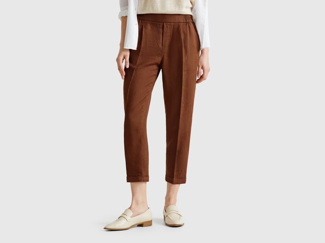 Benetton, Pantalon Court En 100% Lin, taille L, Marron - United Colors of Benetton - Modalova