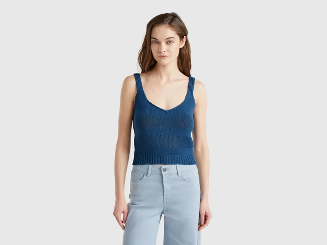 Benetton, Débardeur Tricoté 100% Coton, taille L, Bleu Horizon - United Colors of Benetton - Modalova