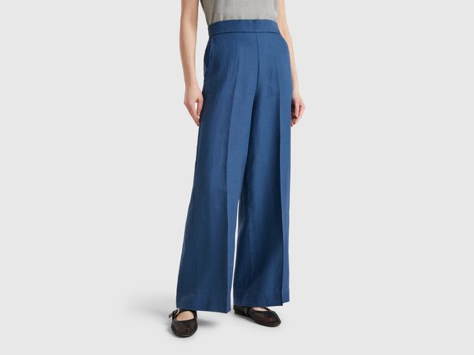 Benetton, Pantalon Palazzo En 100% Lin, taille L, Bleu Horizon - United Colors of Benetton - Modalova