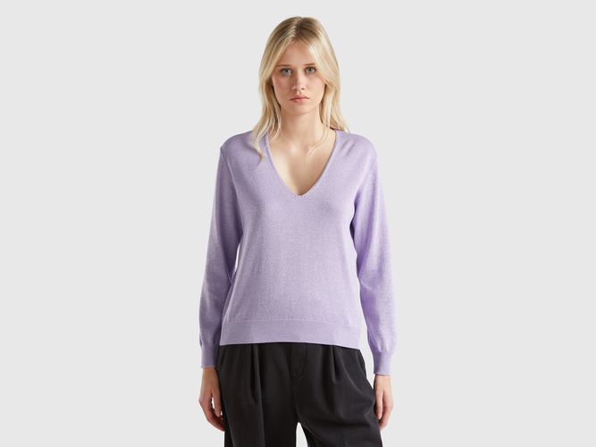 Benetton, Pull À Col En V Et Lurex, taille L, Lilas - United Colors of Benetton - Modalova