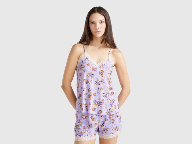 Benetton, Débardeur Avec Dentelle Et Imprimé Fleurs, taille L, Lilas - United Colors of Benetton - Modalova